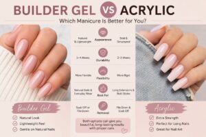 Builder gel vs acrylic guide comparing strength, natural look, cost, and longevity